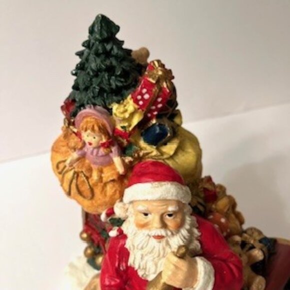 Santa Claus in Sleigh with bag stuffed with tree, toys & gift boxes ( Vtg ) - Picture 4 of 10